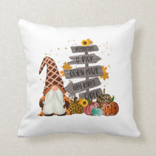 Halloween Gnomes, Fall, Pumpkins, Hayrides Cushion
