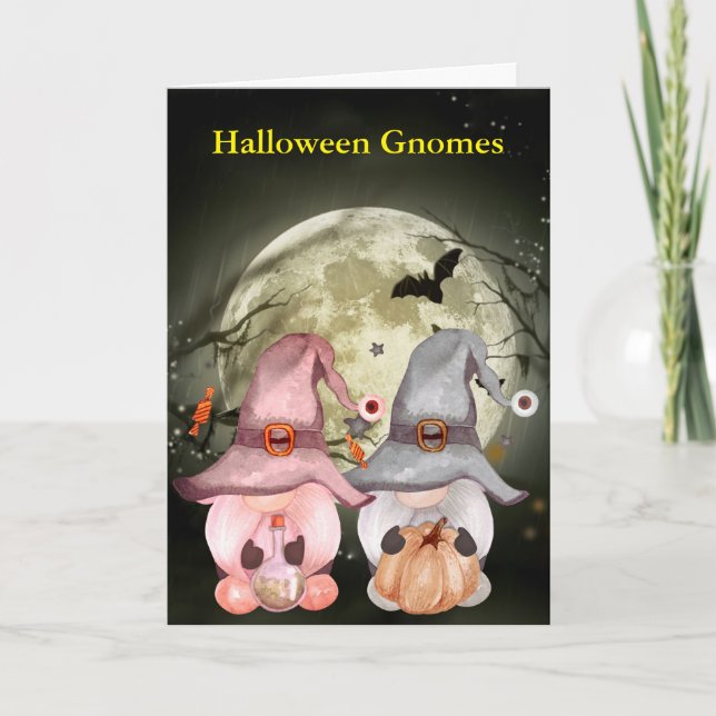 Halloween Gnomes Full Moon Family Note Cards (Front)