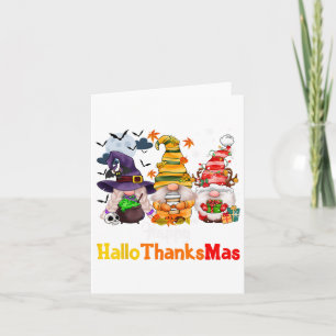 Halloween Gnomes Happy Hallothanksmas Thanksgiving Card
