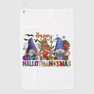 Halloween Gnomes Happy Hallothanksmas Thanksgiving Golf Towel
