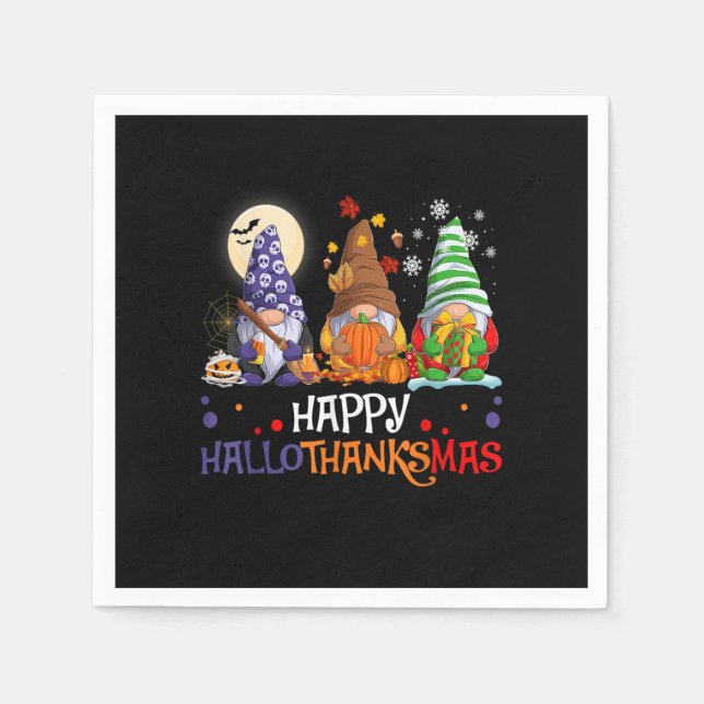Halloween Gnomes Happy HalloThanksMas Thanksgiving Napkin (Front)
