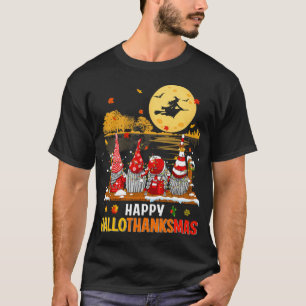 Halloween Gnomes Happy HalloThanksMas Thanksgiving T-Shirt
