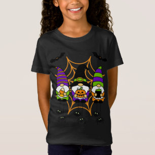 Halloween Gnomes In Spiderweb With Spiders Bats Ha T-Shirt