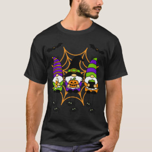 Halloween Gnomes In Spiderweb With Spiders Bats Ha T-Shirt