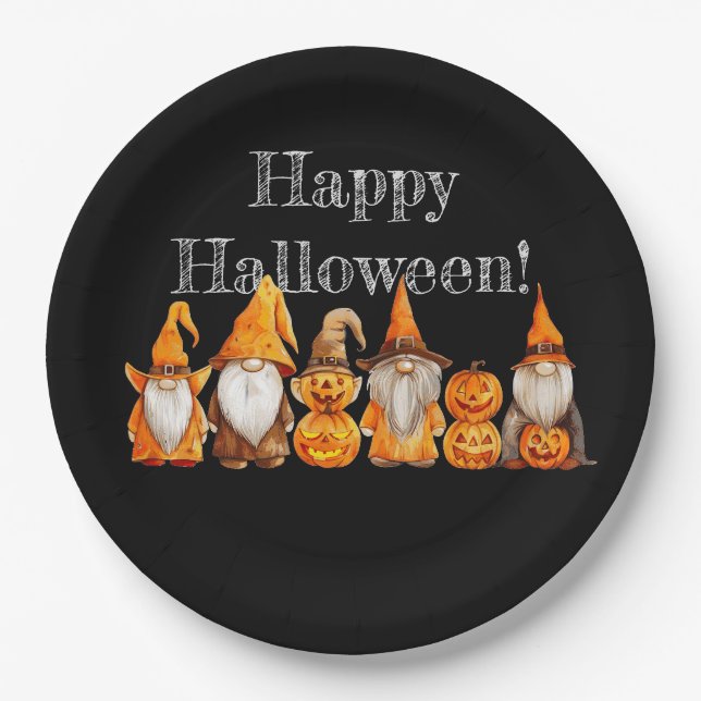 Halloween Gnomes Paper Plate (Front)