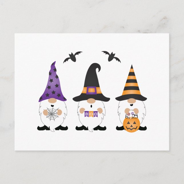 Halloween Gnomes Purple Orange Postcard (Front)