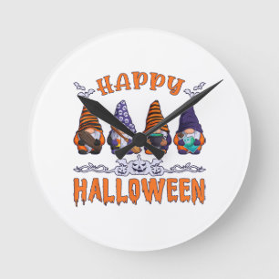 Halloween Gnomes Round Clock
