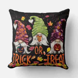 Halloween Gnomes Trick or Treat Falling Leaves  Cushion