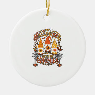 Halloween Gnomies Pumpkin Spider Web Bats_1 Ceramic Tree Decoration