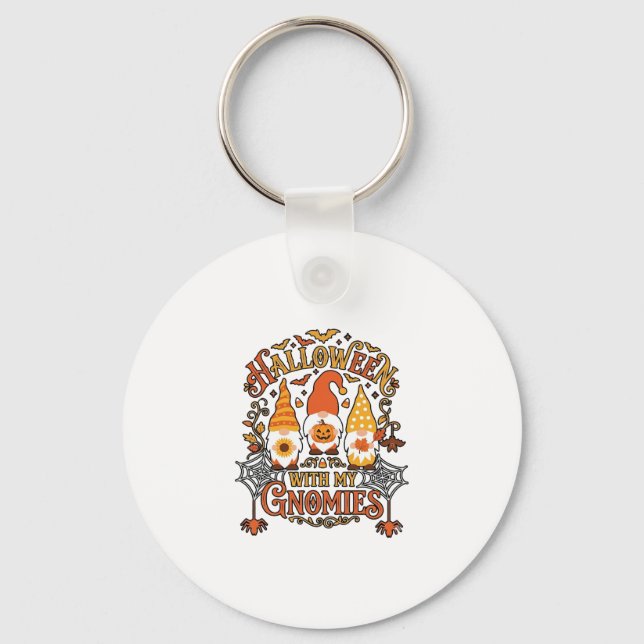 Halloween Gnomies Pumpkin Spider Web Bats_1 Key Ring (Front)