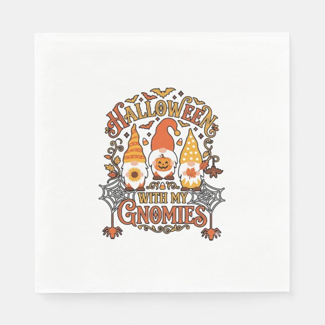 Halloween Gnomies Pumpkin Spider Web Bats_1 Napkin (Front)