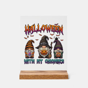 Halloween Gnomies Three Gnomes Witch Hat Pumpkin_1 Acrylic Sign