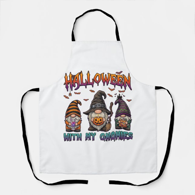 Halloween Gnomies Three Gnomes Witch Hat Pumpkin_1 Apron (Front)
