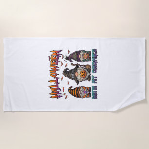 Halloween Gnomies Three Gnomes Witch Hat Pumpkin_1 Beach Towel