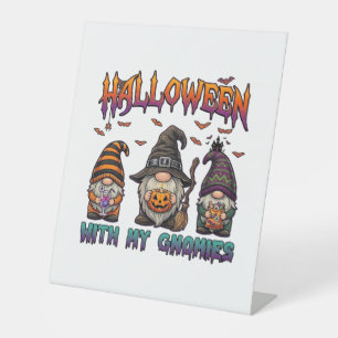 Halloween Gnomies Three Gnomes Witch Hat Pumpkin_1 Pedestal Sign