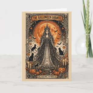 Halloween Goddess Vintage Gothic Witch Black Cat Card