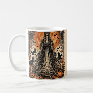 Halloween Goddess Vintage Gothic Witch Black Cat  Coffee Mug