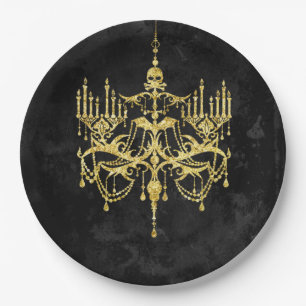 Halloween Gold Faux-Glitter Chandelier Paper Plate