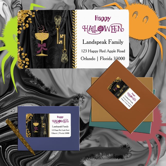 Halloween Gold Glitter Skulls & Glitter Champagne Label (Creator Uploaded)
