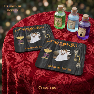 Halloween Gold Skulls & Champagne & Photo Coaster