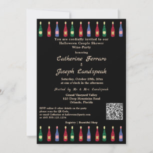 Halloween Gold Skulls Shower Wine & QR Code Invitation