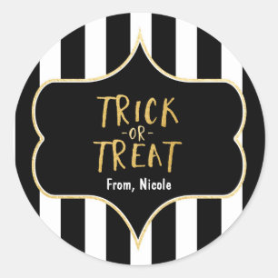 Halloween Gold TRICK OR TREAT Striped Sticker
