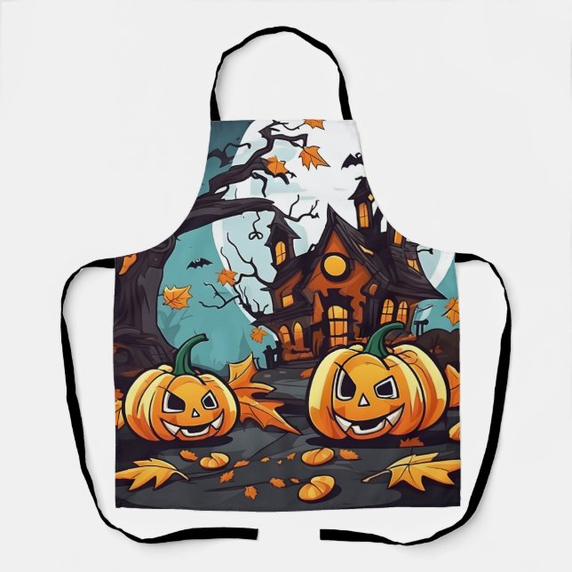 Halloween Golden Autumn Aprons, Leaves Pumpkins Apron (Front)