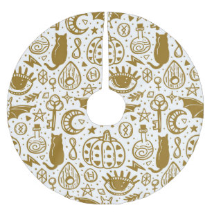 Halloween golden ink, seamless silhouette pattern. brushed polyester tree skirt