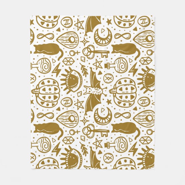 Halloween golden ink, seamless silhouette pattern. fleece blanket (Front)