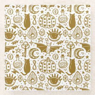 Halloween golden ink, seamless silhouette pattern. glass coaster