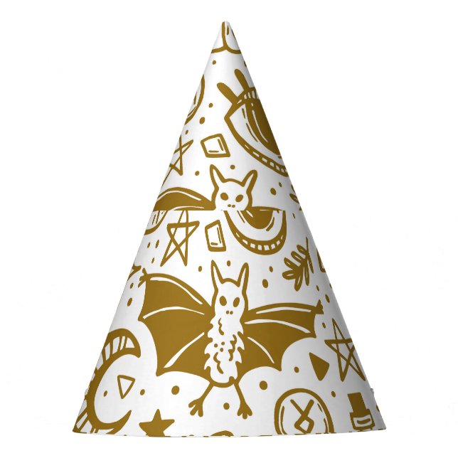 Halloween golden ink, seamless silhouette pattern. party hat (Front)