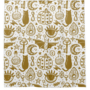 Halloween golden ink, seamless silhouette pattern. shower curtain