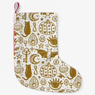 Halloween golden ink, seamless silhouette pattern. small christmas stocking