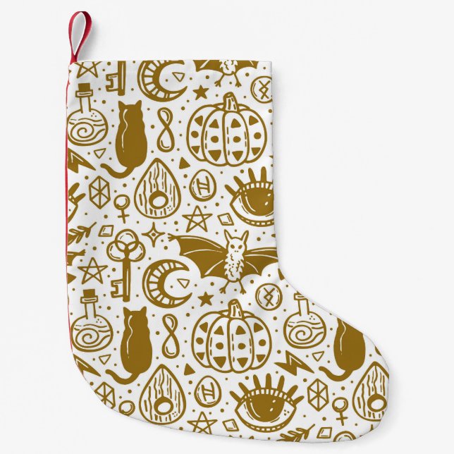 Halloween golden ink, seamless silhouette pattern. small christmas stocking (Front)