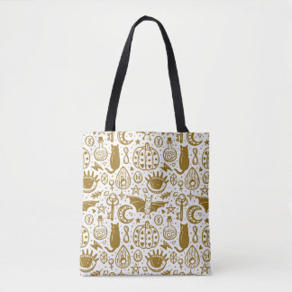 Halloween golden ink, seamless silhouette pattern. tote bag