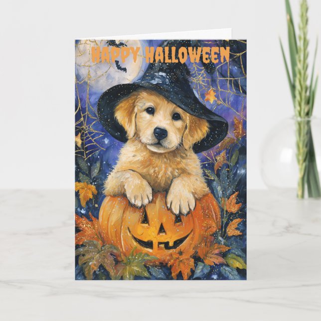 Halloween Golden Retriever Dog Holiday Card (Front)