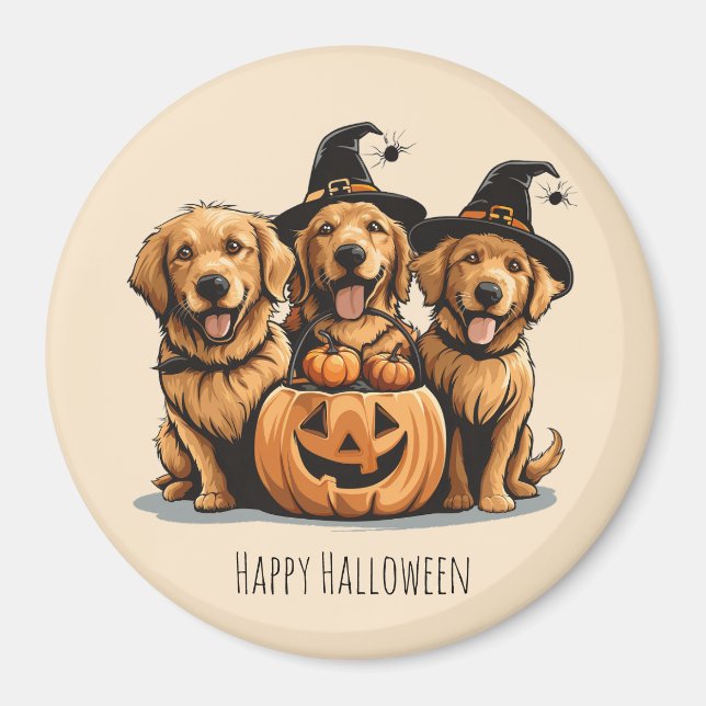 Halloween Golden Retriever Dogs Jack O Lantern Magnet (Front)