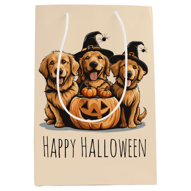 Halloween Golden Retriever Dogs Jack O Lantern Medium Gift Bag (Front)