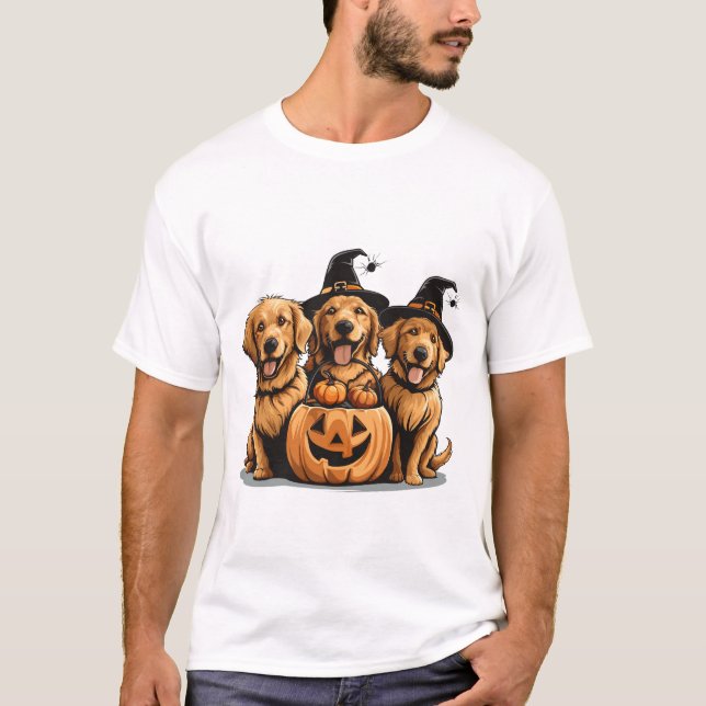 Halloween Golden Retriever Dogs Jack O Lantern T-Shirt (Front)
