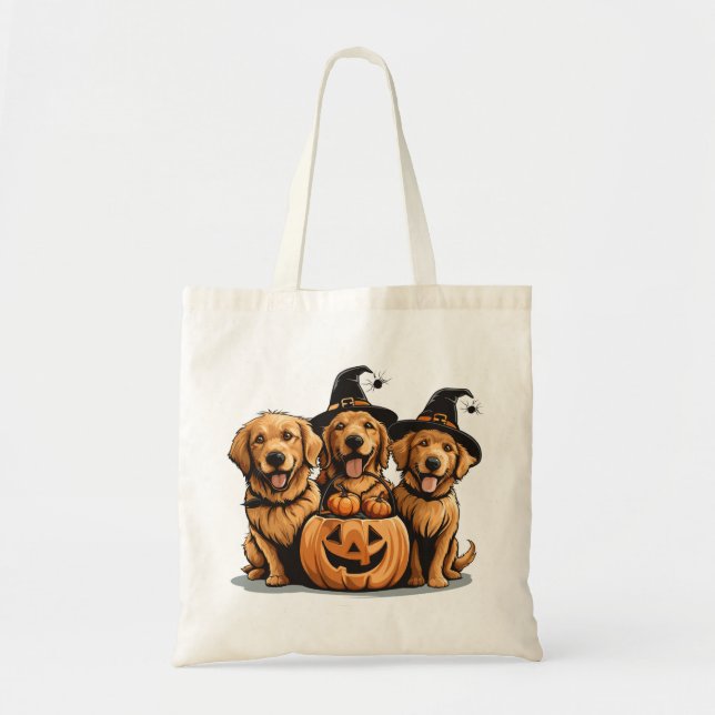 Halloween Golden Retriever Dogs Jack O Lantern Tote Bag (Front)