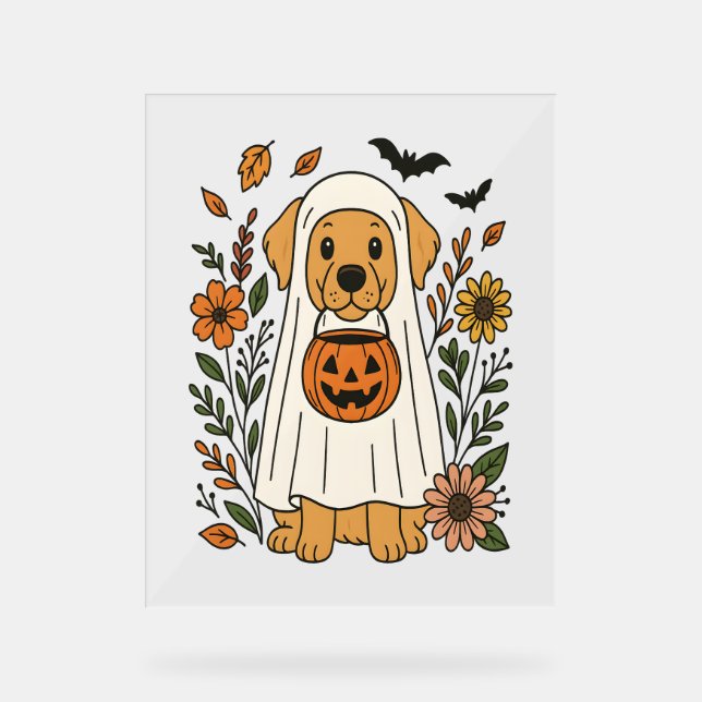 Halloween Golden Retriever Flowers Acrylic Sign (Front)