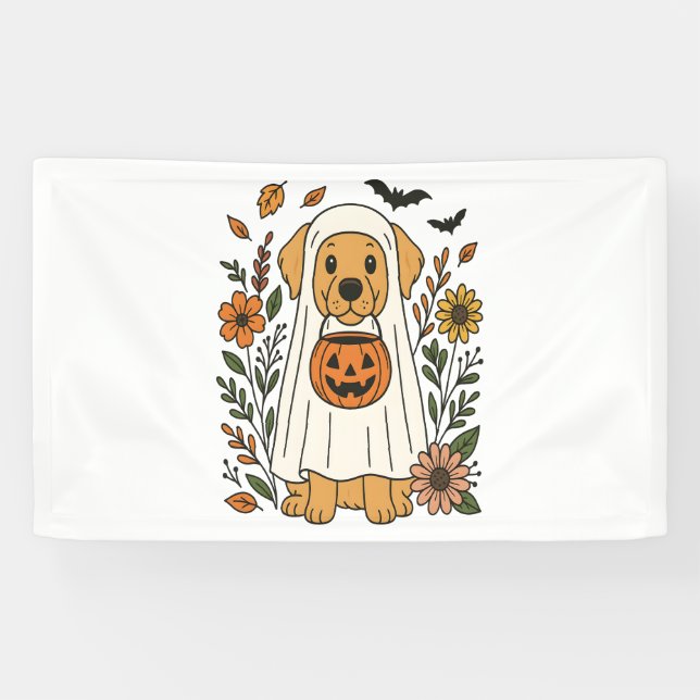 Halloween Golden Retriever Flowers Banner (Horizontal)
