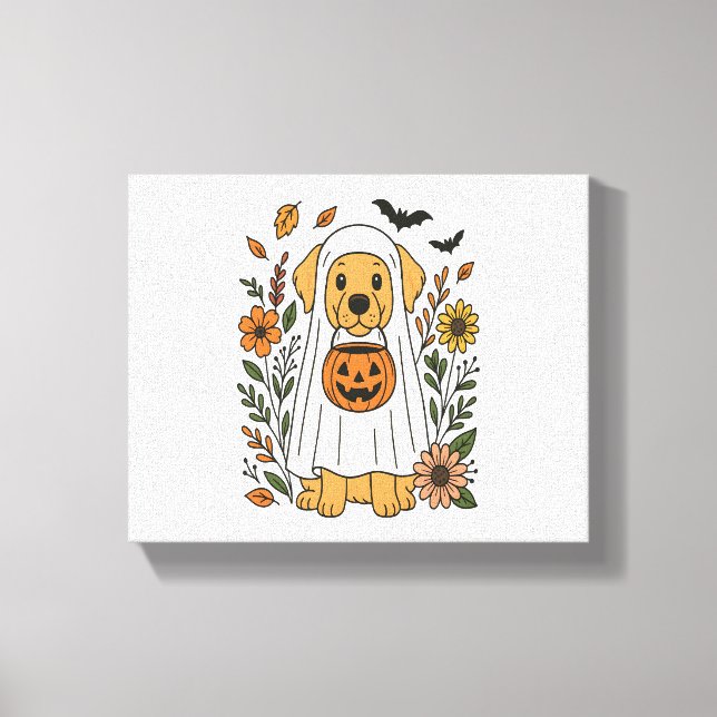 Halloween Golden Retriever Flowers Canvas Print (Front)