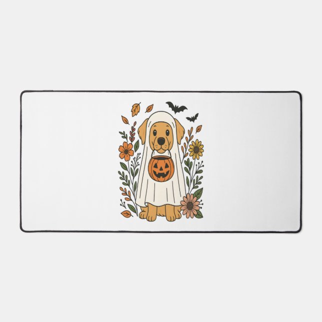 Halloween Golden Retriever Flowers Desk Mat (Front)