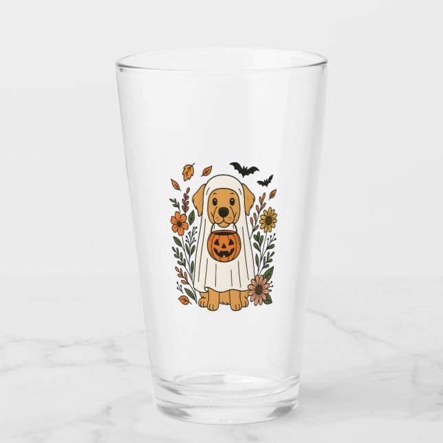 Halloween Golden Retriever Flowers Glass (Front)