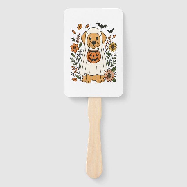 Halloween Golden Retriever Flowers Hand Fan (Front)