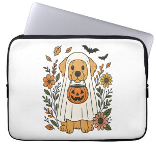 Halloween Golden Retriever Flowers Laptop Sleeve