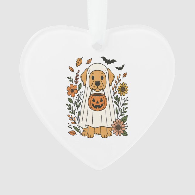 Halloween Golden Retriever Flowers Ornament (Front)