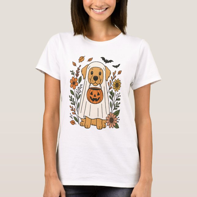 Halloween Golden Retriever Flowers T-Shirt (Front)