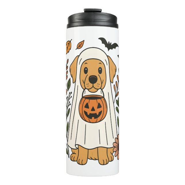 Halloween Golden Retriever Flowers Thermal Tumbler (Front)